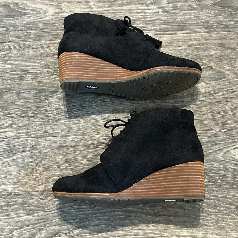 Dr Scholl's Boots Size 10 Dakota Wedge Bootie Faux Suede Black Memory Foam NWOT